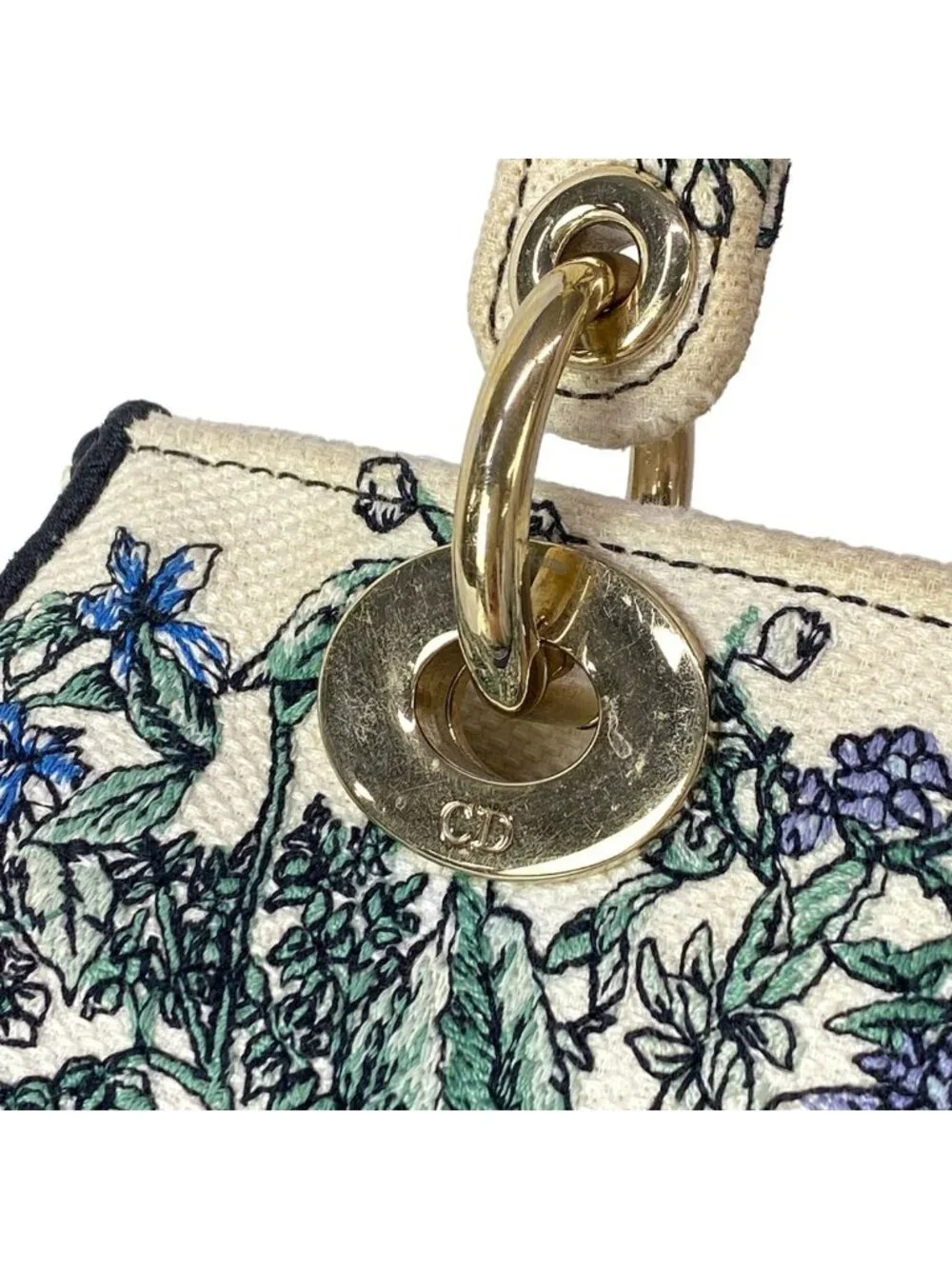 Dior Handbag Lady Delight Medium Bag Ivory Blue Multi Floral Pattern